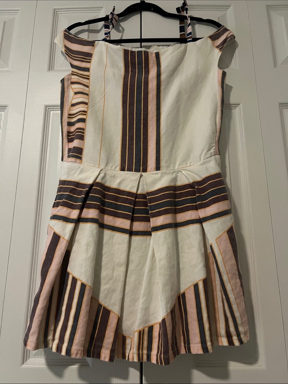 Kids Striped Off-Shoulder Dress in Cream, Pink & Brown